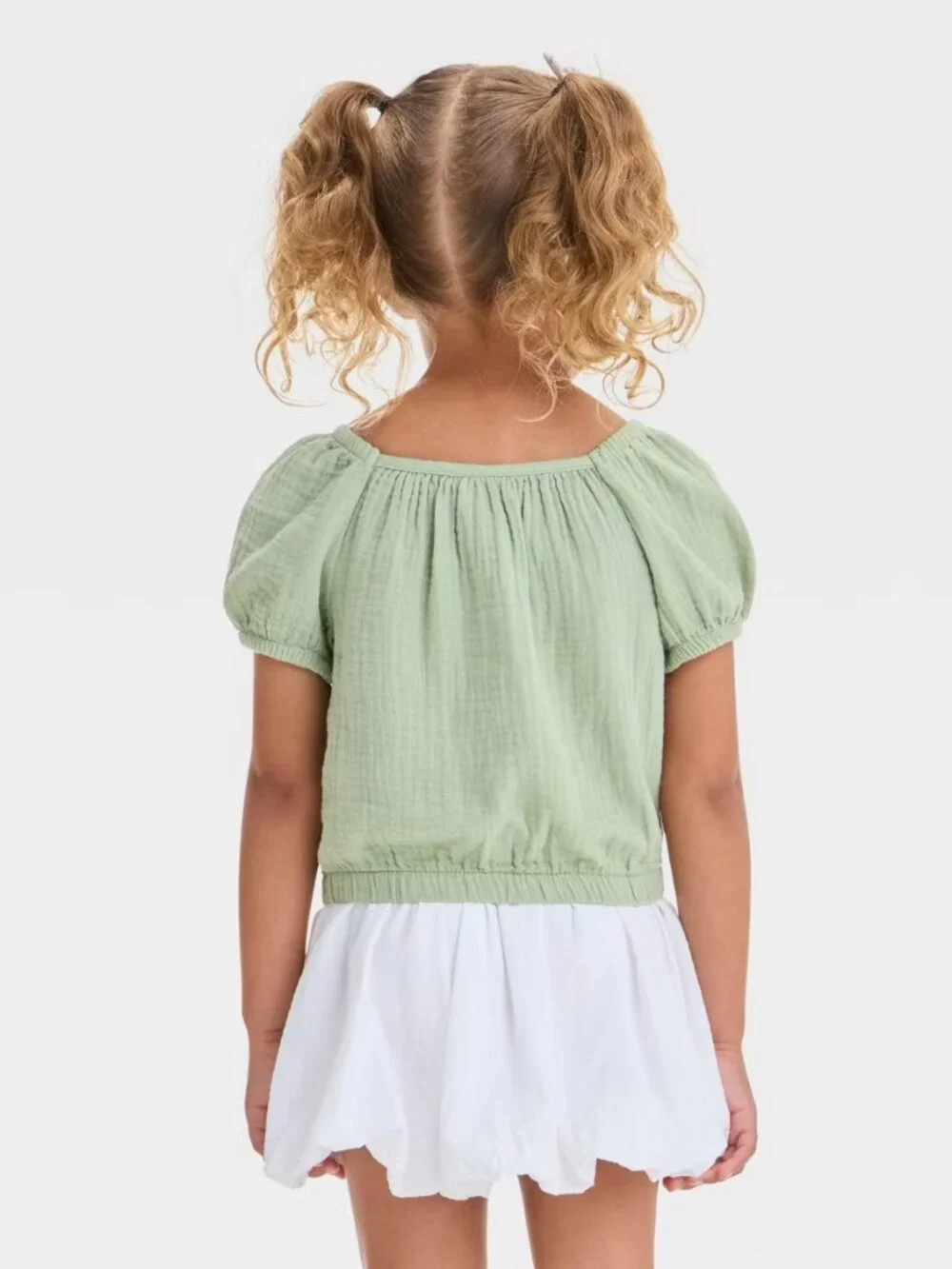 Cat & Jack Toddler Girls' Light Olive Cotton Pullover, Squareneck Crop Top - 18M